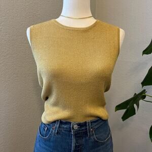 NWT 90's Vintage Gold Ribbed Silk Blend Sleeveless Knit Top